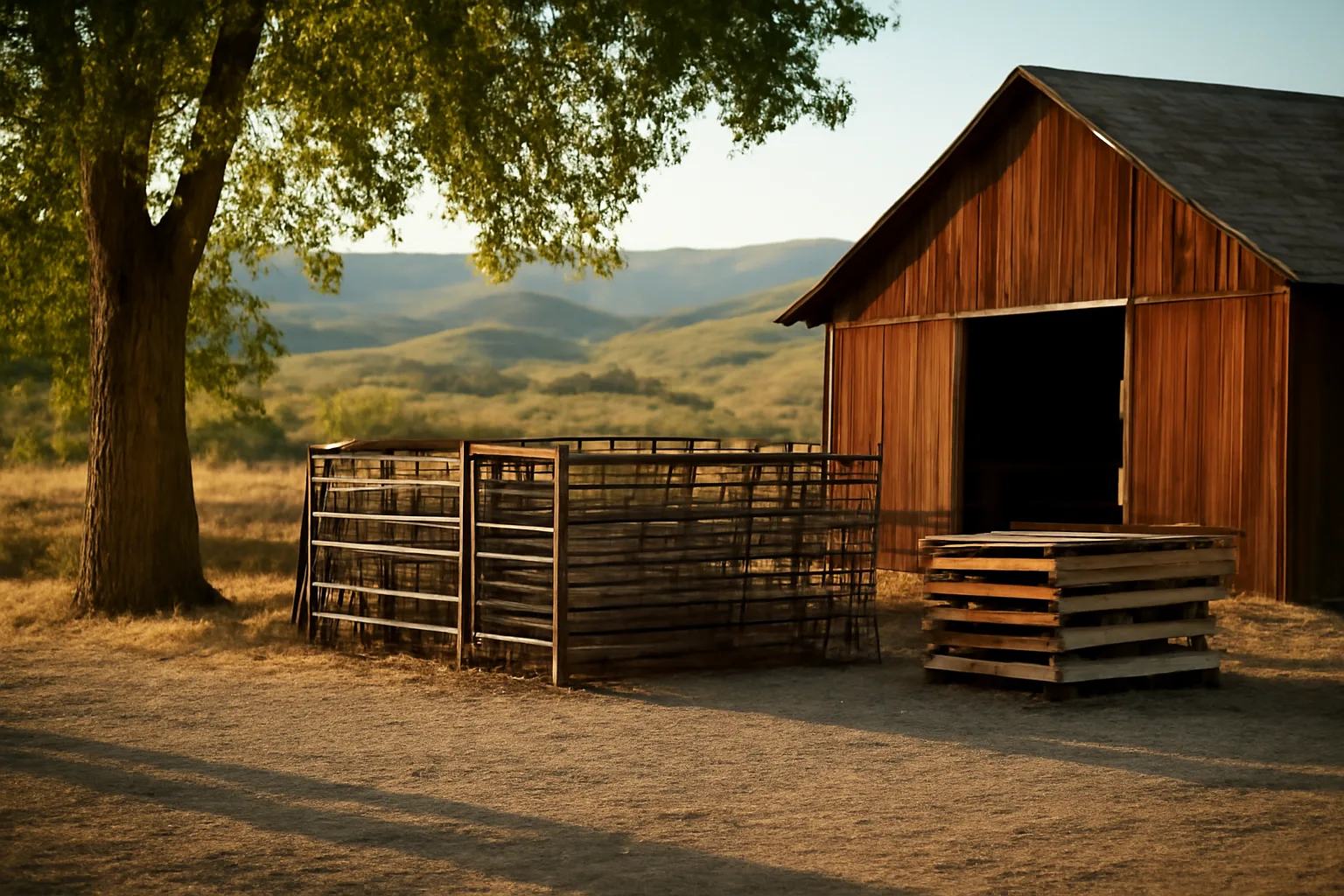 Empty rural Idaho farmyard used for auctions, no signs visible