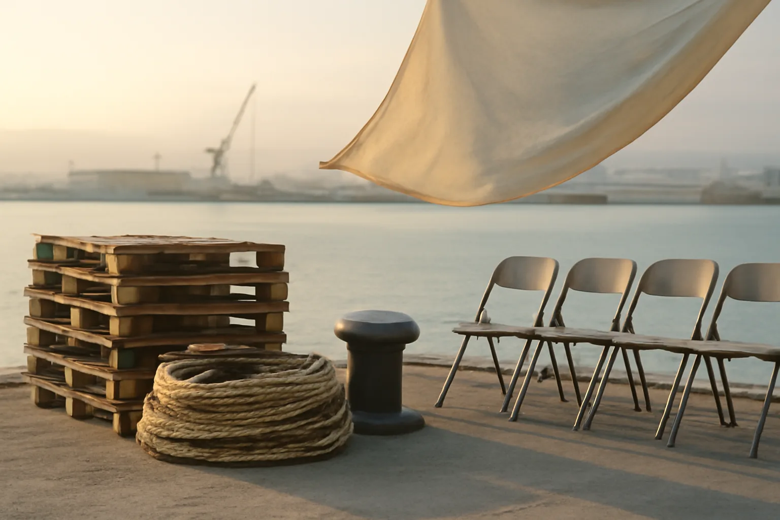 Wooden pallets on a Honolulu pier ready for a Hawaii auction day